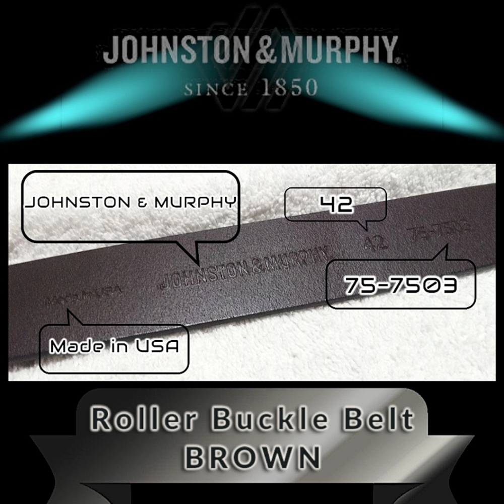 Johnston & Murphy Roller Buckle Belt | 42 inch Brown Leather | Style 75-7503 - Picture 5 of 13